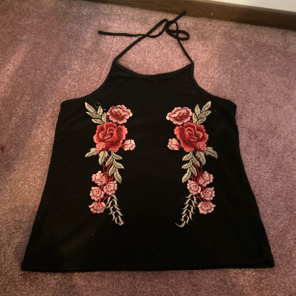 Black Embroidered Halter